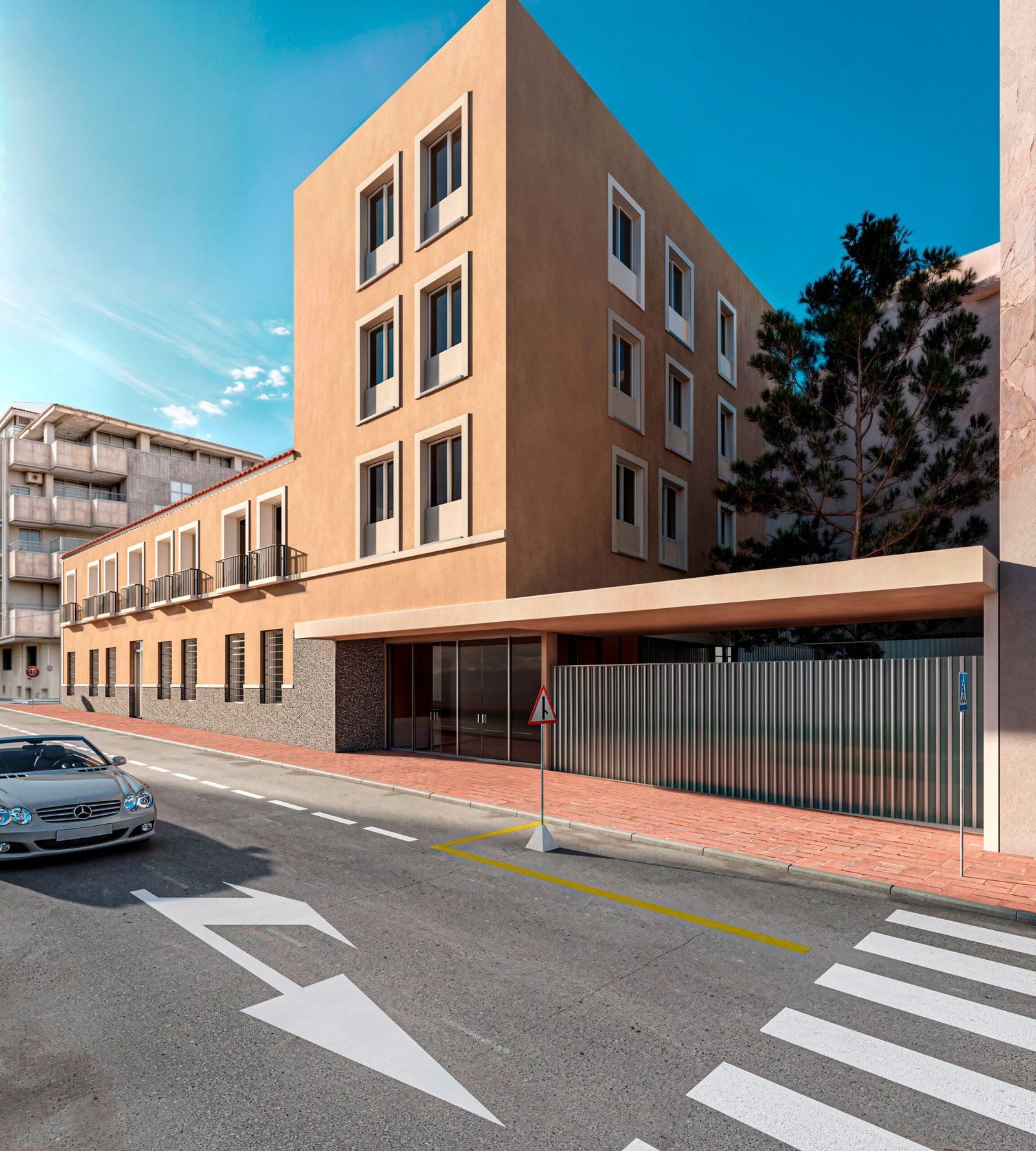 Artistic rendering of the rehabilitated La Purísima building facade in Torrevieja