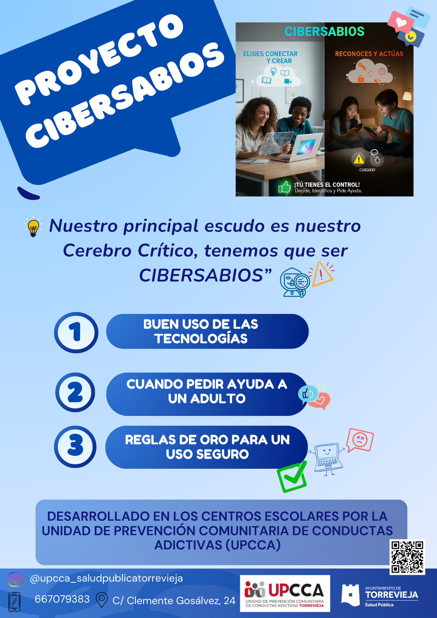 Official poster for the CIBERSABIOS programme promoting healthy digital habits in Torrevieja schools